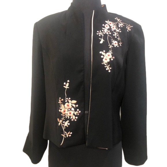 Jessica Howard Floral Embroidered Open Jacket / Blazer Black Size 12 - Picture 1 of 11